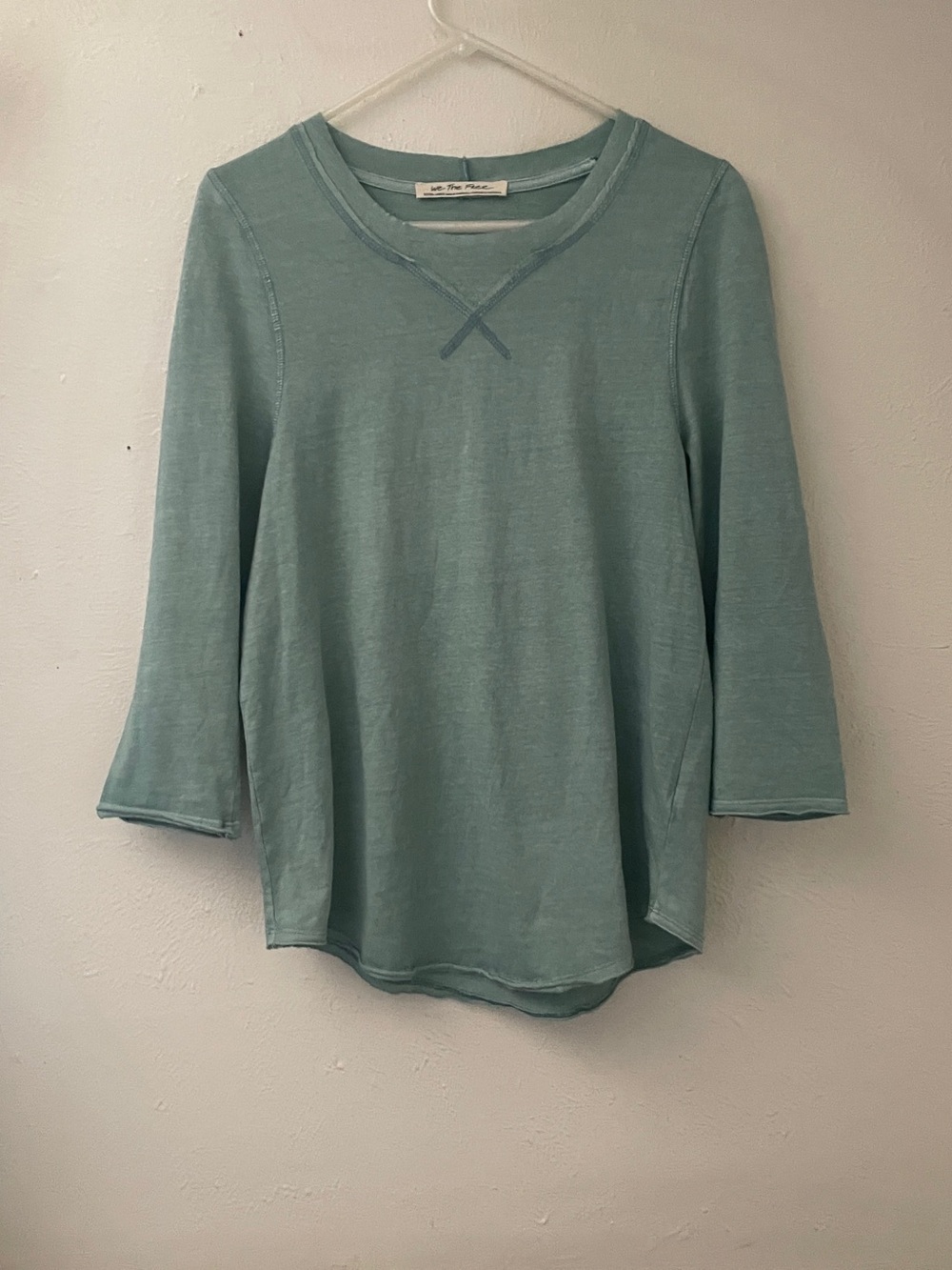 We The Free Clover Puff Shoulder Top Light Sage Green Cotton 3/4 Sleeve XL
